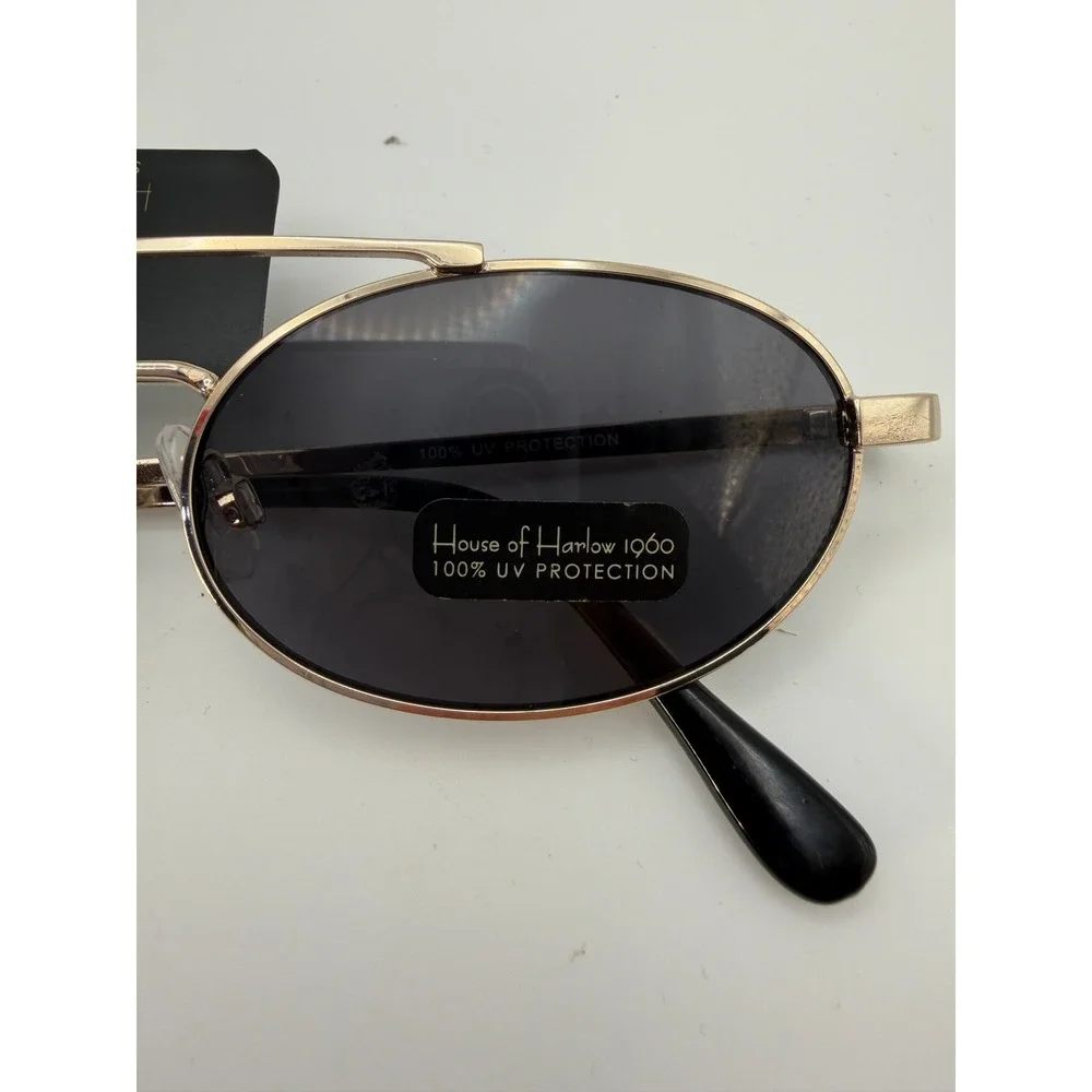 House of Harlow 1960 Sunglasses Womens OS Gold Oval UV Protection Retro Sunnies